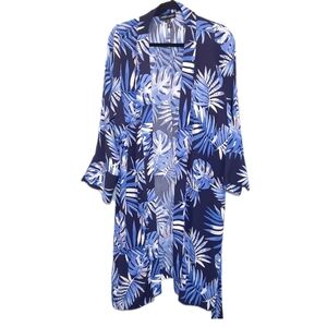 💠LOVE & LEGEND Tropical Print Swim Cover Belted Robe Long Sleeve Side Slit